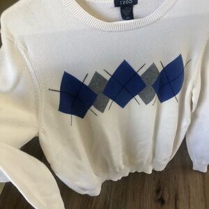 Izod Women's Sweater with Blue and Gray Argyle Pattern